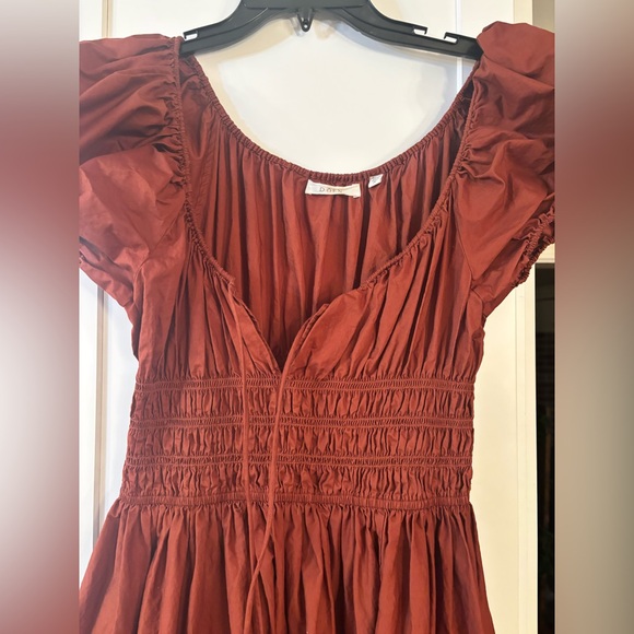 Doen Quinn cotton poplin puff sleeve midi dress in Amberwood rust - Picture 6 of 9